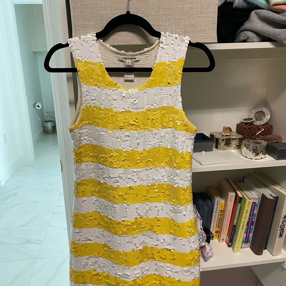 Alice and Olivia yellow and white sequin dress